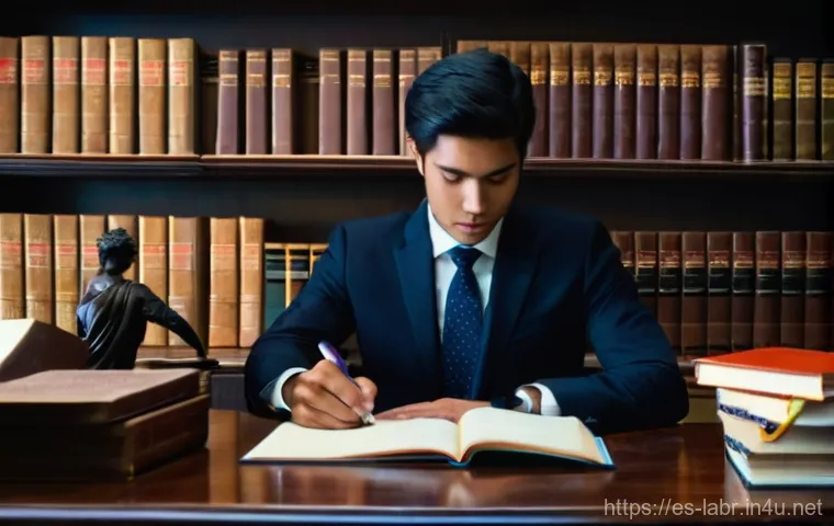 노무사 2차 실무 시험 준비 - **Prompt 1: Deep Dive into Legal Foundations**
"An adult, diligently studying legal texts at a p...
