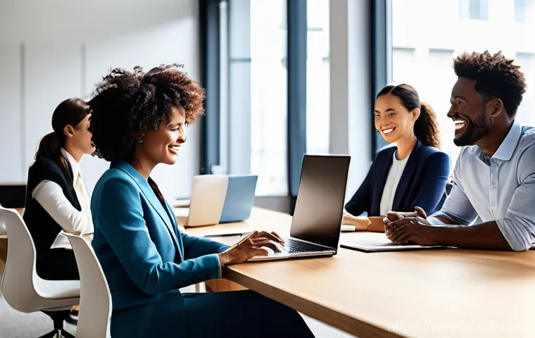 노동법을 활용한 근로자 보호 - **Prompt:** A vibrant, diverse group of adult professionals (including men and women of various ages...