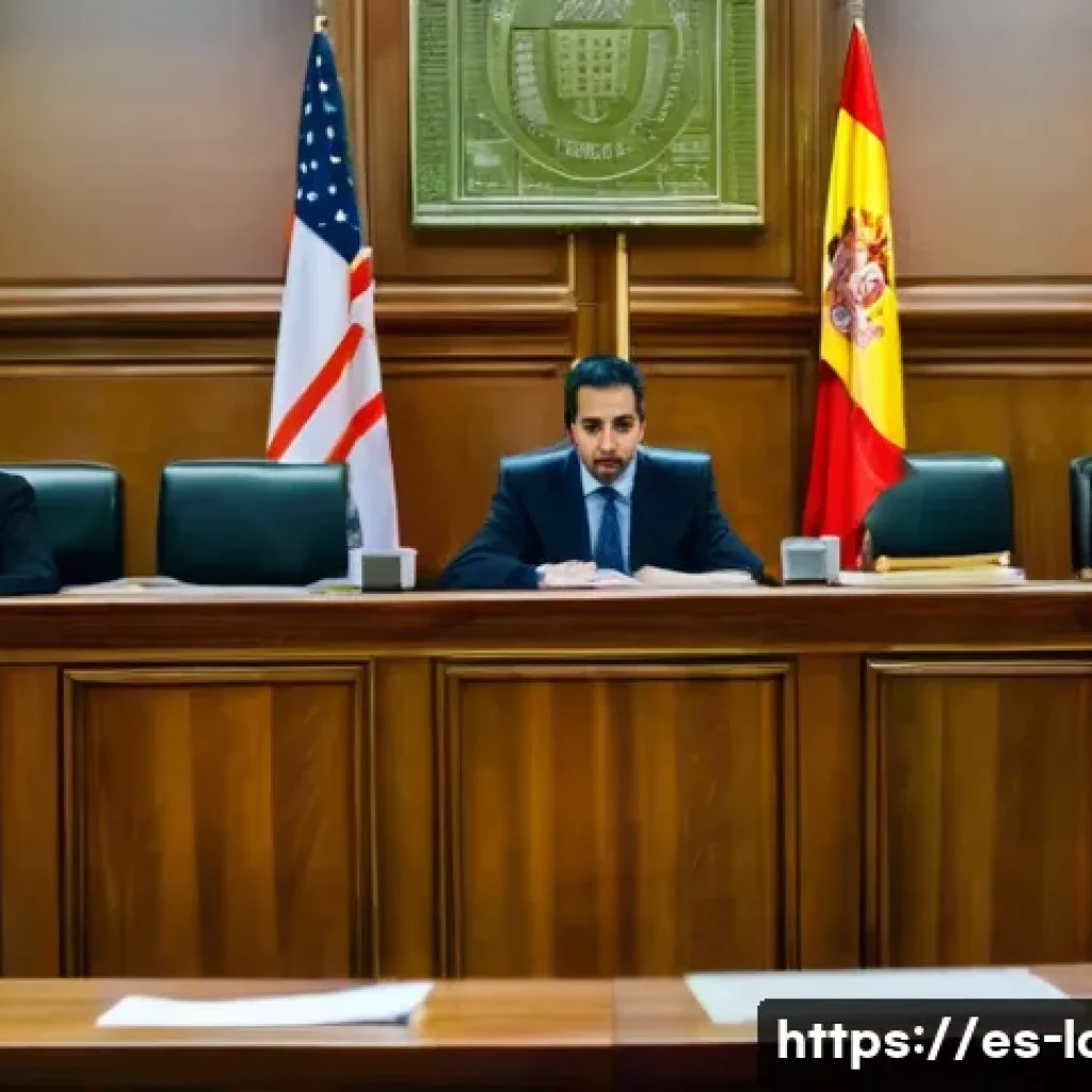 노동법 주요 판례 정리 - A professional Spanish labor court scene with judges and lawyers deliberating over a case about maxi...