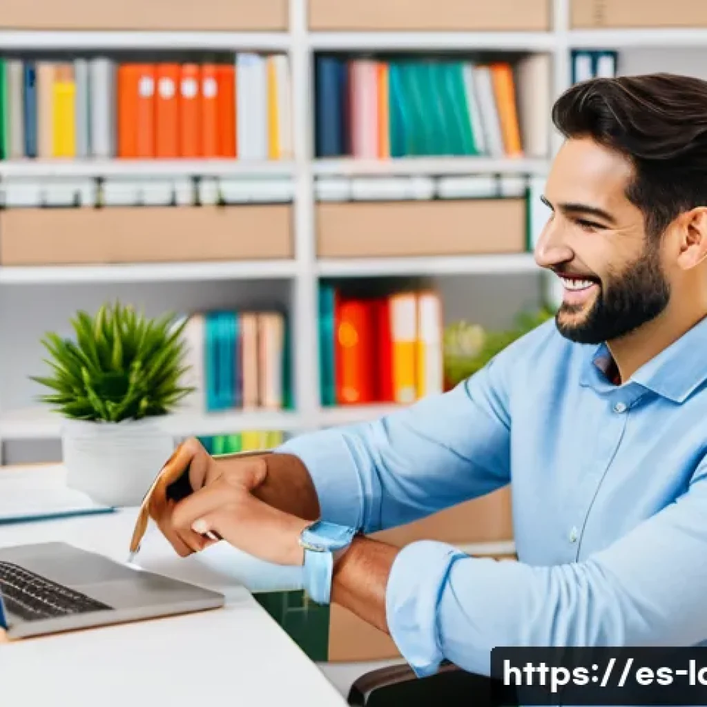 공인노무사 직무 만족도 조사 - A professional Spanish labor advisor in a modern office setting, dressed in business casual attire, ...