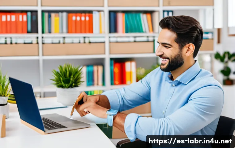 공인노무사 직무 만족도 조사 - A professional Spanish labor advisor in a modern office setting, dressed in business casual attire, ...