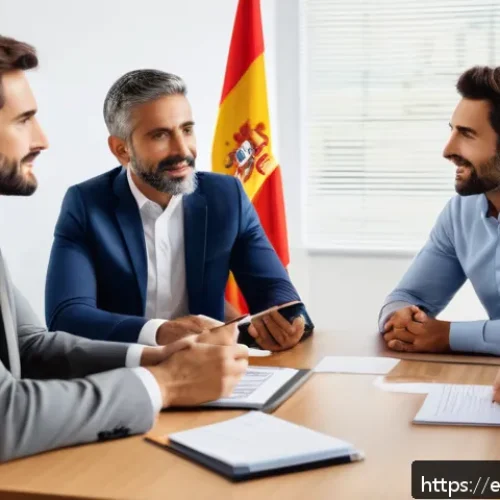 Home 33 노무사와 노사관계 법률 자문 - A professional labor advisor mediating a business meeting between diverse Spanish-speaking employees...