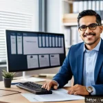 Home 19 공인노무사 자격증의 가성비 - A professional office scene showing a confident Hispanic male labor manager wearing business casual ...