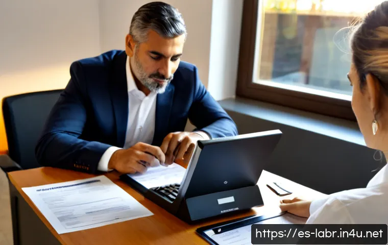 노무사 자격증을 활용한 취업 사례 - Photorealistic Spanish labor relations consultant in a modern Madrid office, confidently advising a ...